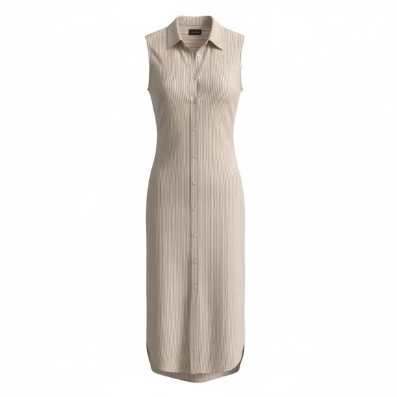 Greek Cotton Striped Midi Shirt Dress – Beige | Sleeveless | EU Minimal - Picture 3 of 5
